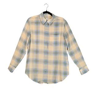 Equipment Femme Shirt Womens Small Blue Plaid Silk Button Down Q1863-E369
